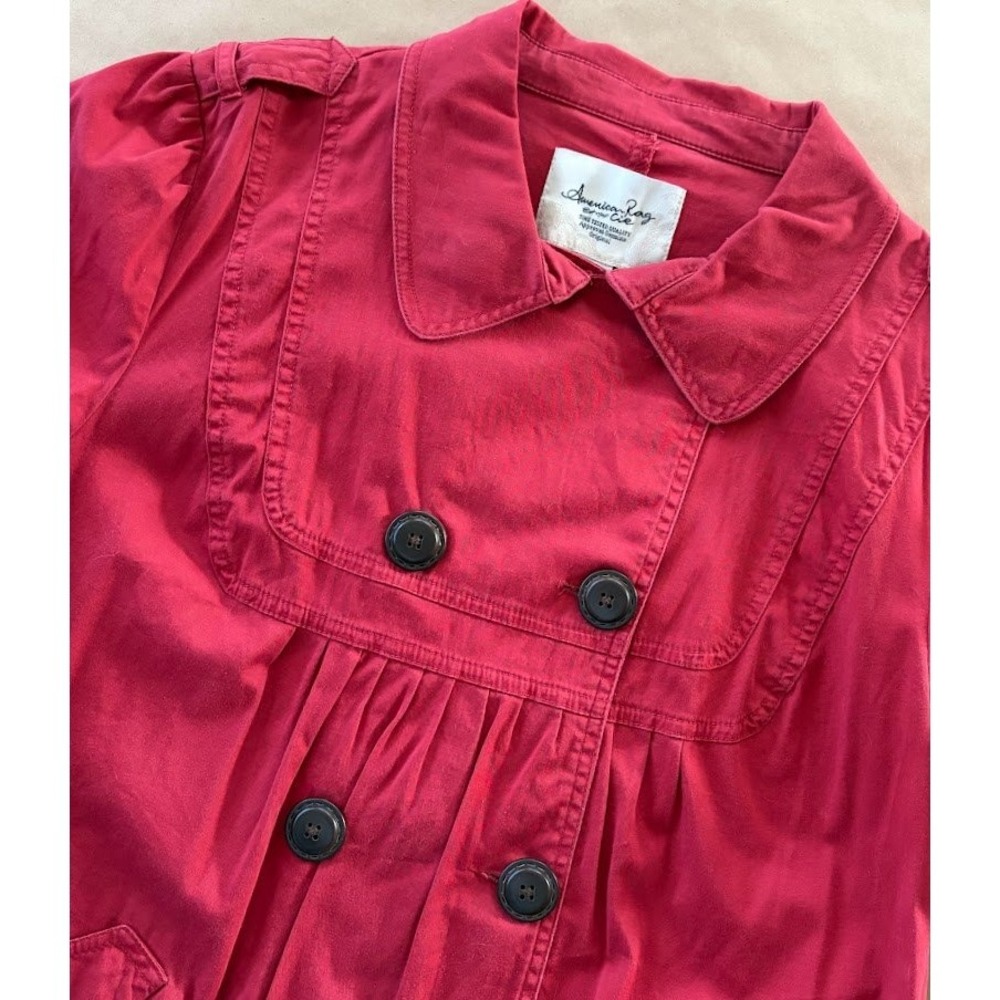 American Rag Cie Womens Red‎ Double Breasted Babydoll Trench Jacket Plus Size 2X